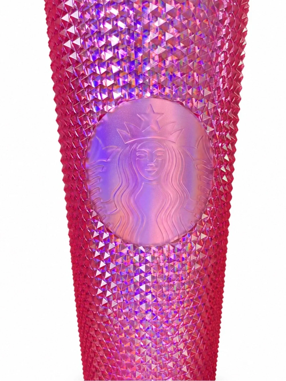 Starbucks Hot Pink Iridescent Studded Cold Cup Tumbler 24 oz w/ Straw